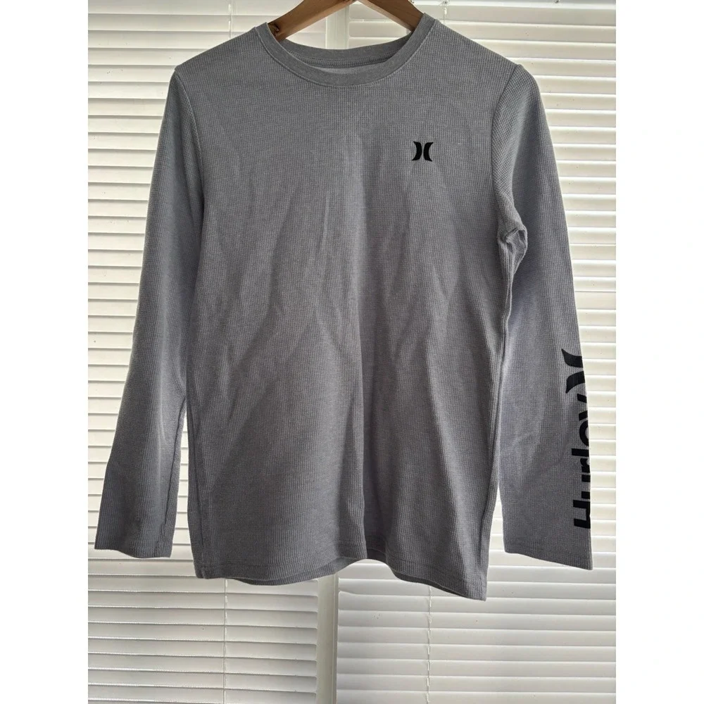 Hurley Boy's Youth Xl (18/20) Waffle Knit Long Sleeve Thermal T Shirt Blue/Gray